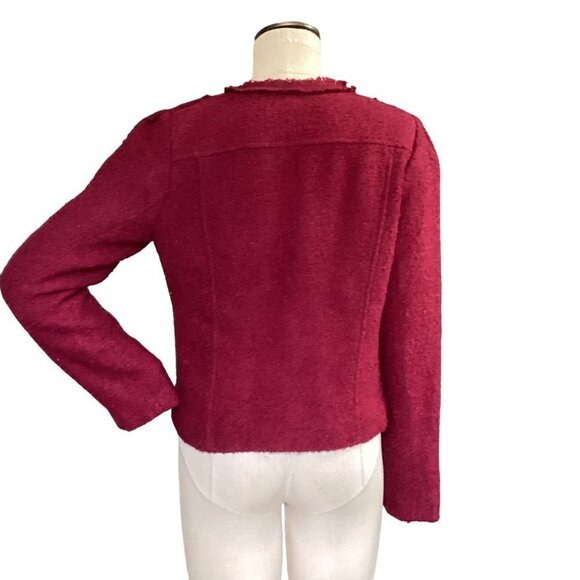 CAbi Style 530 Sz 8 Burgundy Britt Wool Blend Boucle Tweed Zip Jacket 166H - Picture 6 of 12